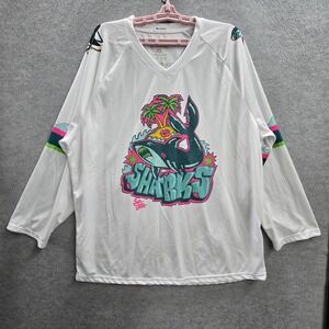 San Jose Sharks Men‎ Jersey XL White FG Graphic Graffiti Shark Girl Mobb Hockey